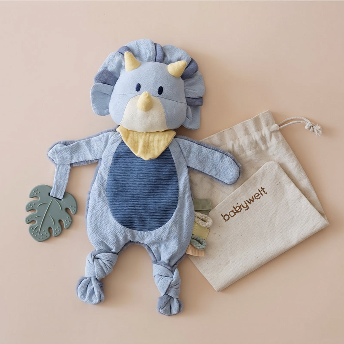 Doudou Dino - Il dino col massaggiagengive a foglia e il sacchetto