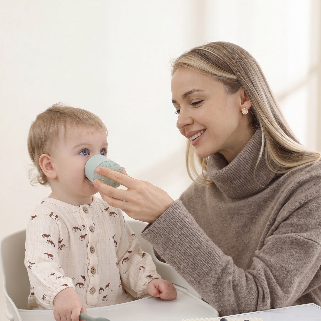 Primo bicchiere 60 ml - Mamma che fa bere il bimbo