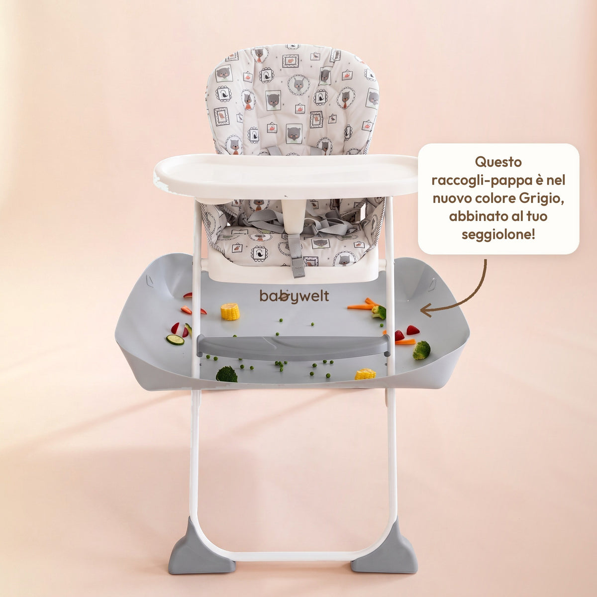 Raccogli-pappa per seggiolone grigio abbinato al seggiolone