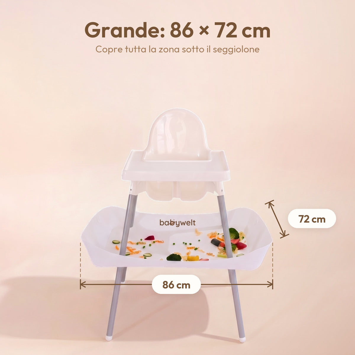 Raccogli-pappa per seggiolone: misure 86 × 72 cm