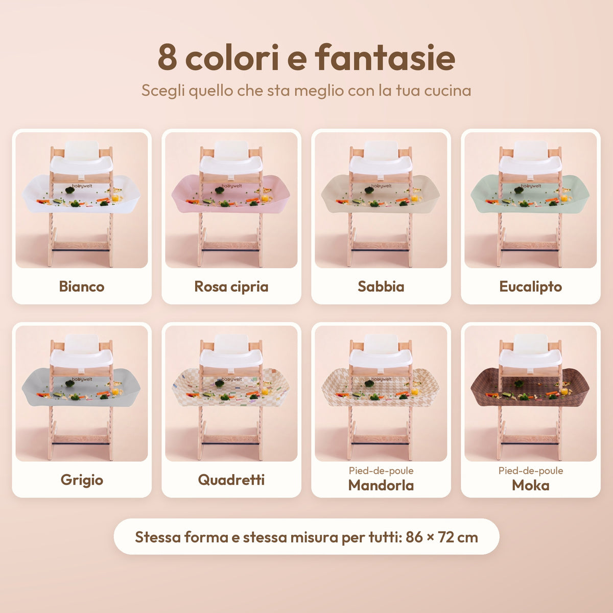 Raccogli-pappa per seggiolone: 8 colori e fantasie