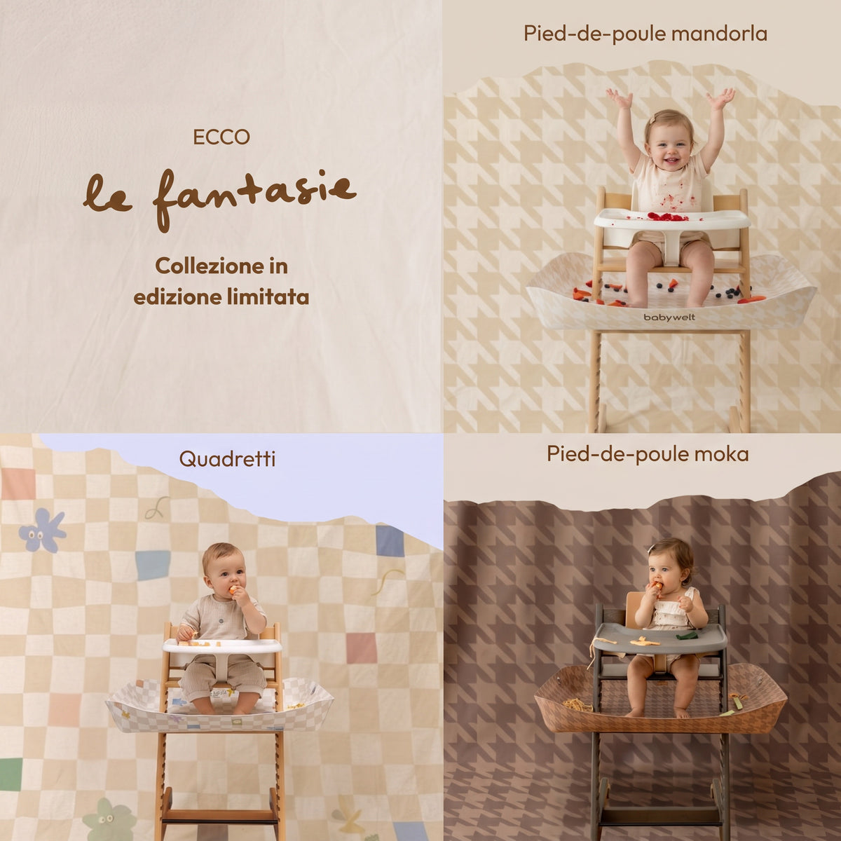 Raccogli-pappa per seggiolone - Le fantasie: quadretti e pied-de-poule