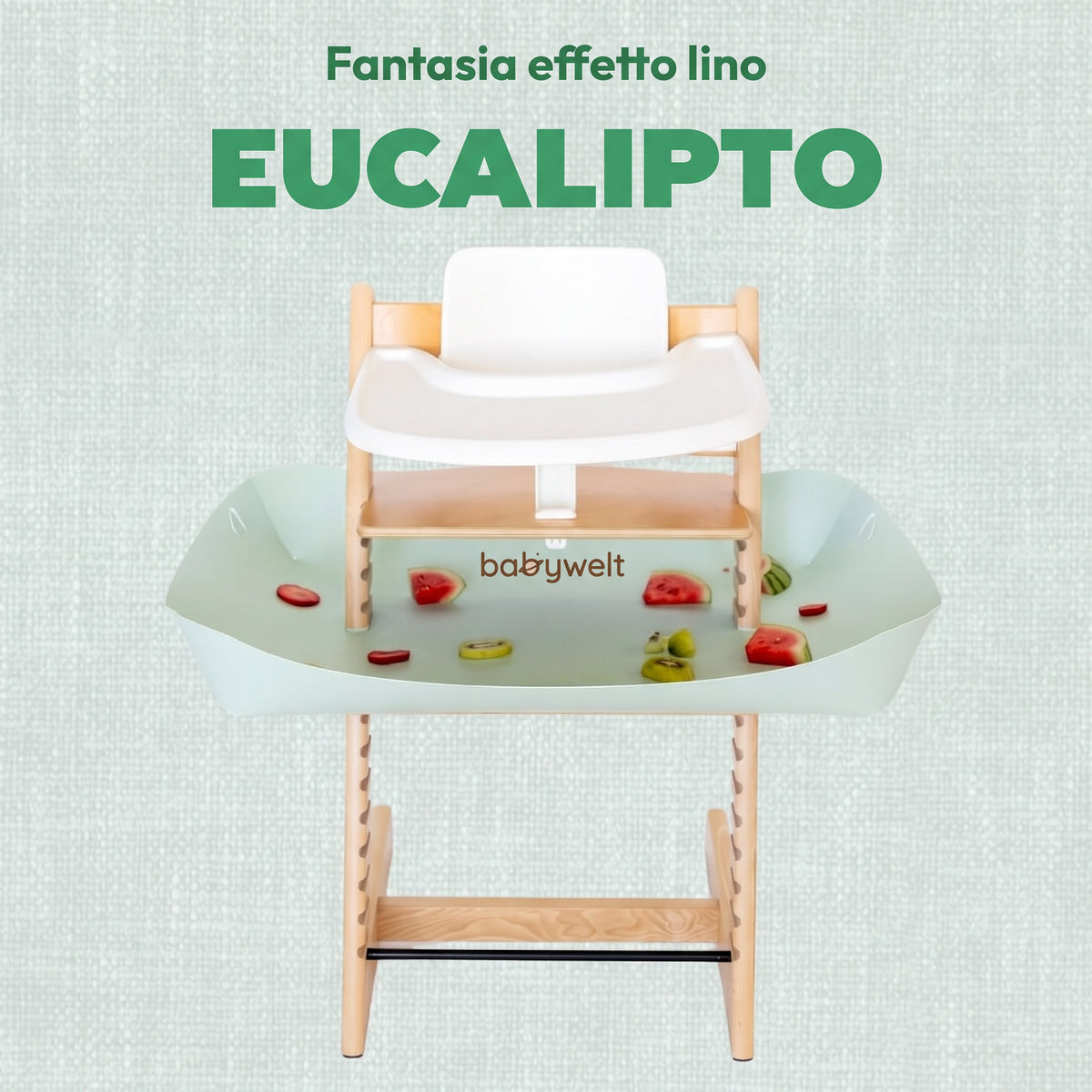 Raccogli-pappa per seggiolone - Colore Eucalipto, fantasia effetto lino