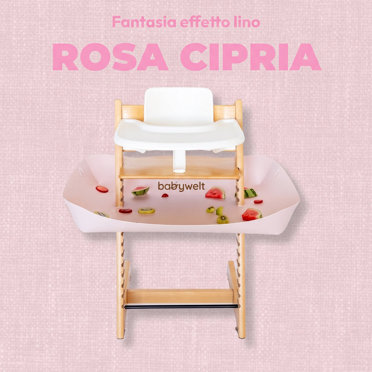 Raccogli-pappa per seggiolone - Colore Rosa cipria, fantasia effetto lino