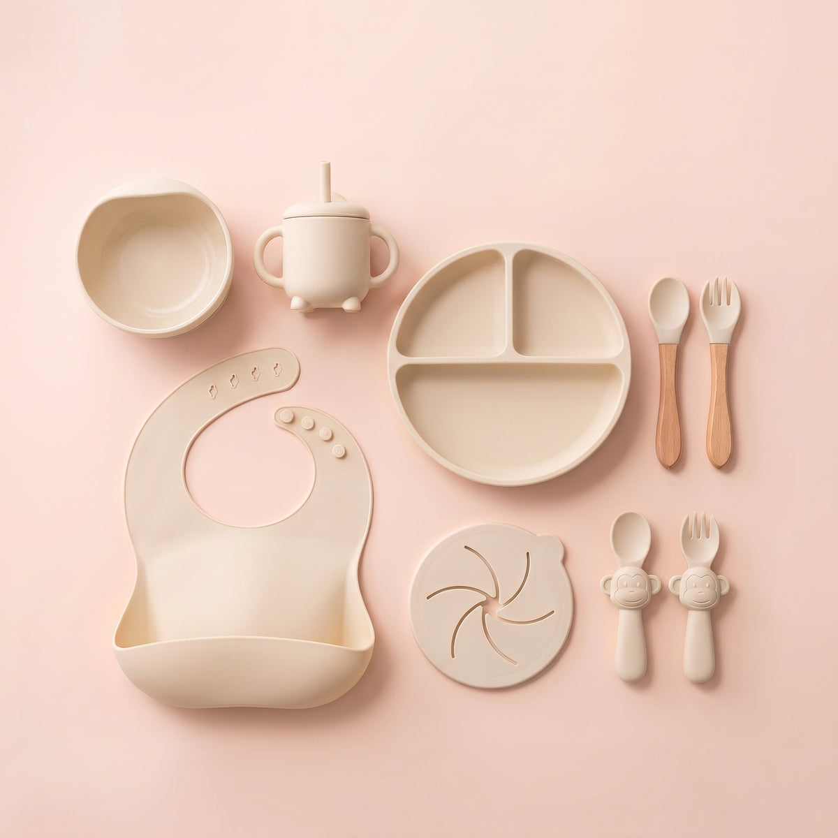 Set pappa per lo svezzamento Croissant/Avorio - Set completo, vista dall'alto