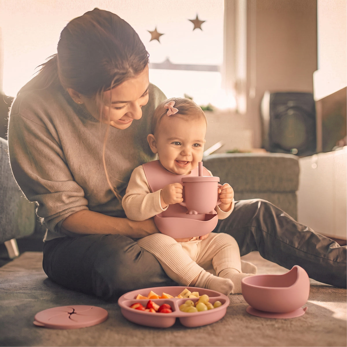 Set pappa per lo svezzamento Rosa cipria/Polvere - Mamma e bimba col set