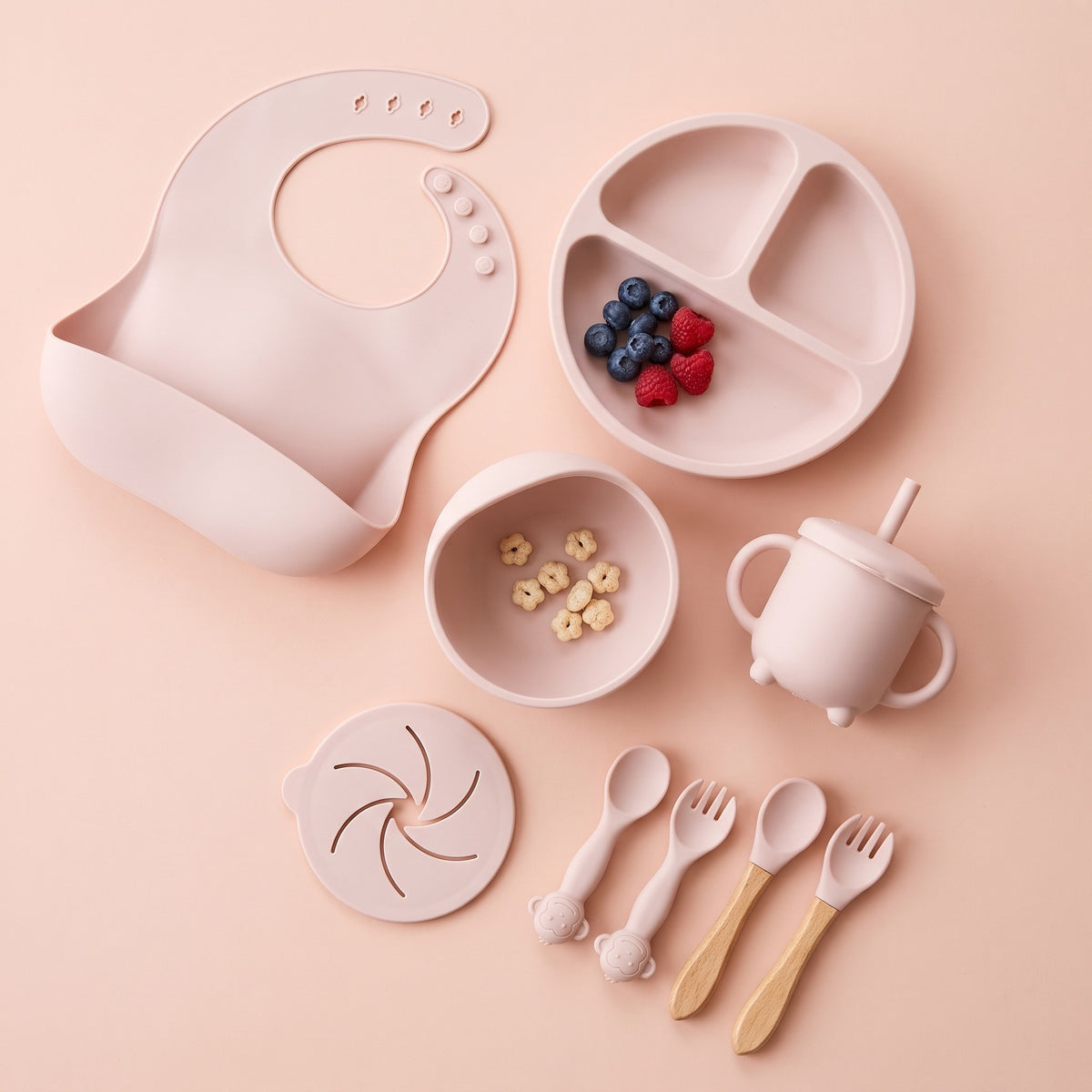 Set pappa per lo svezzamento Rosa cipria/Polvere - Set completo dall'alto coi frutti di bosco