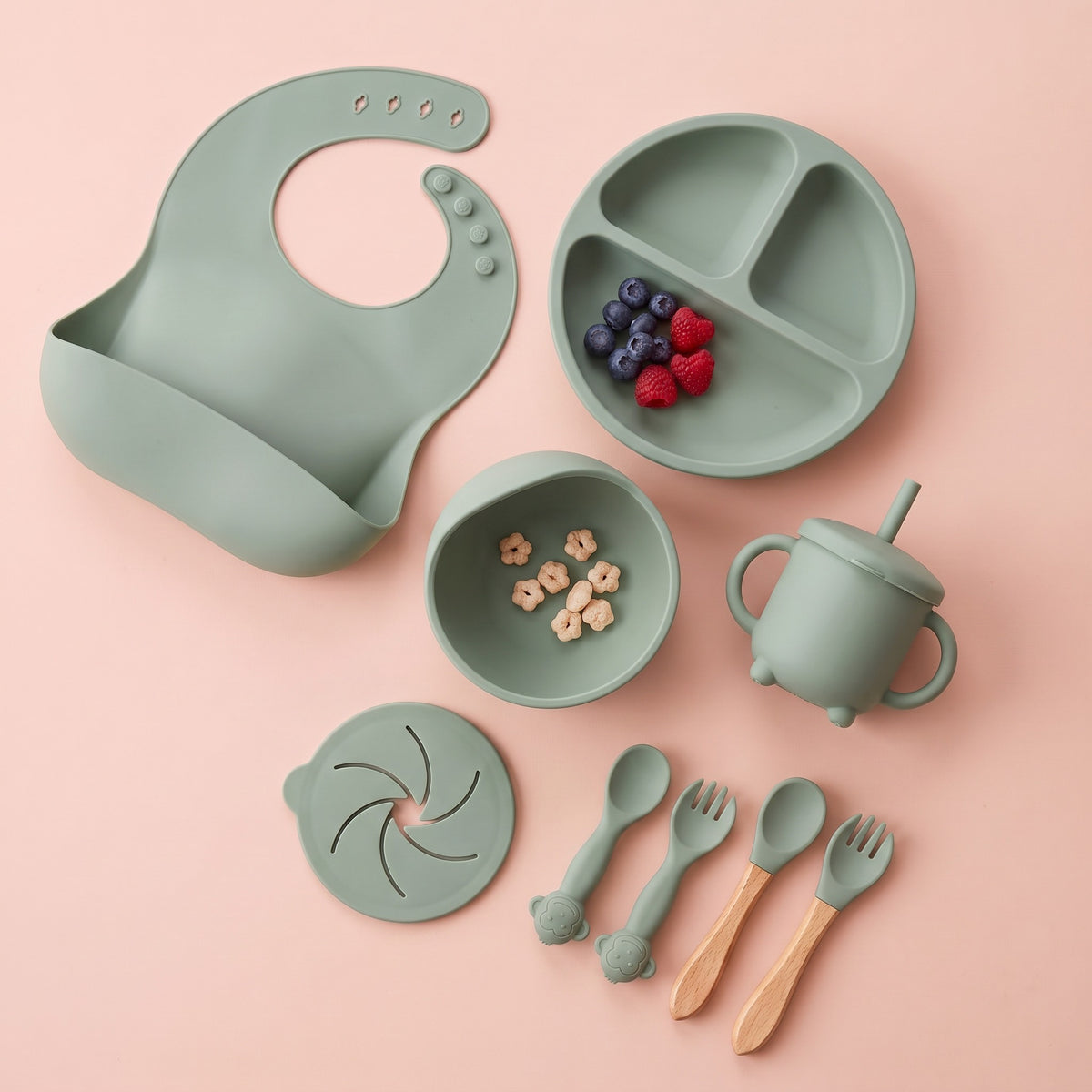 Set pappa per lo svezzamento Salvia/Menta - Set completo dall'alto coi frutti di bosco