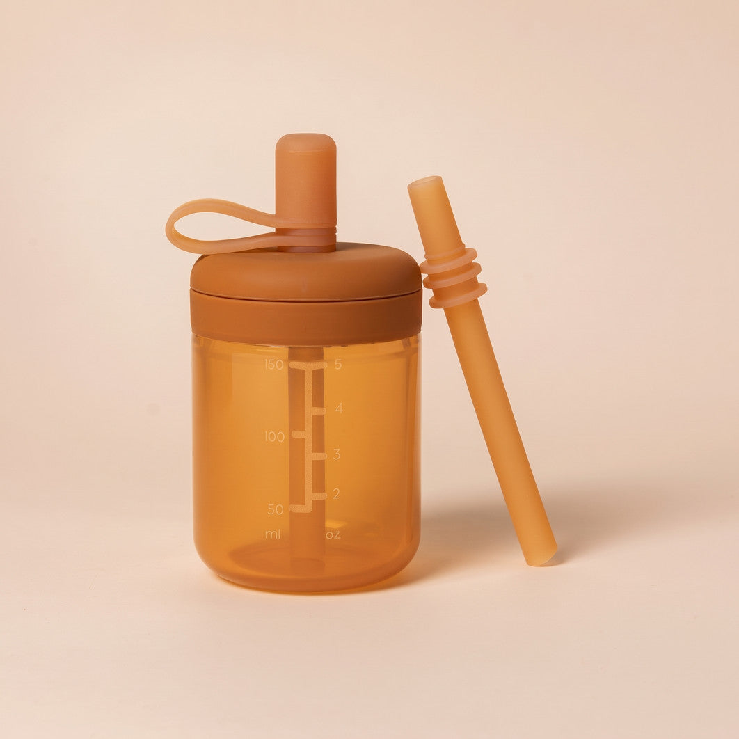 Tazza con cannuccia 150 ml - Argilla su fondo pesca