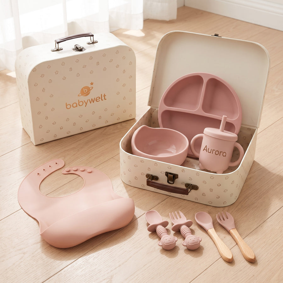 Set nella valigetta col nome inciso - Rosa cipria/Polvere