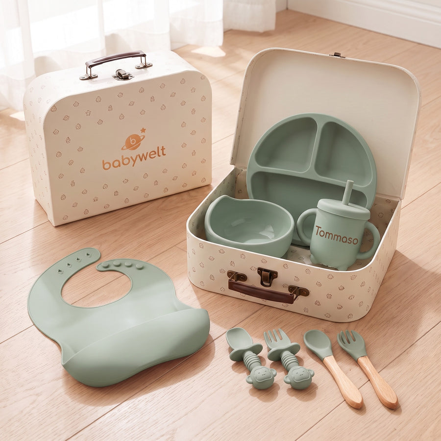 Set nella valigetta col nome inciso - Salvia/Menta